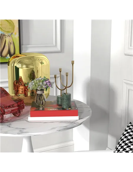 HOMCOM Small 2-Person Dining Table, Elegant Design Table with Steel Base and Non-slip Foot Pad, White and Grey