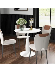 HOMCOM Round Dining Table, Modern Dining Room Table with Steel Base, Non-slip Foot Pad, Space Saving Small Dining Table 2