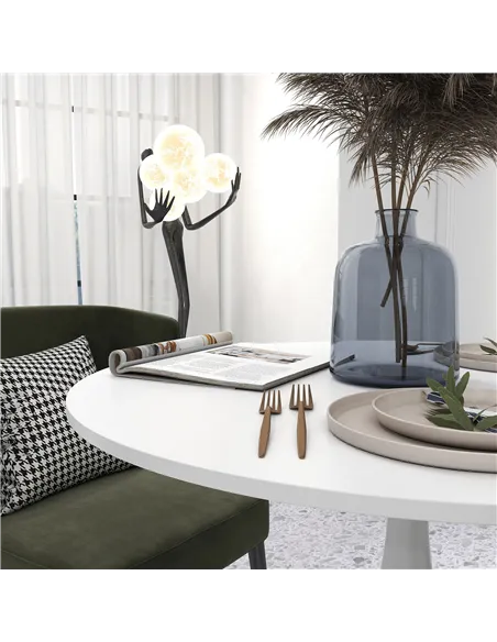 HOMCOM Round Dining Table, Modern Dining Room Table with Steel Base, Non-slip Foot Pad, Space Saving Small Dining Table