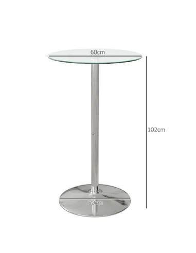 HOMCOM High Top Bar Table, Round Kitchen Table with Tempered Glass Top and Steel Base, Bistro Table for 2 People, Clear