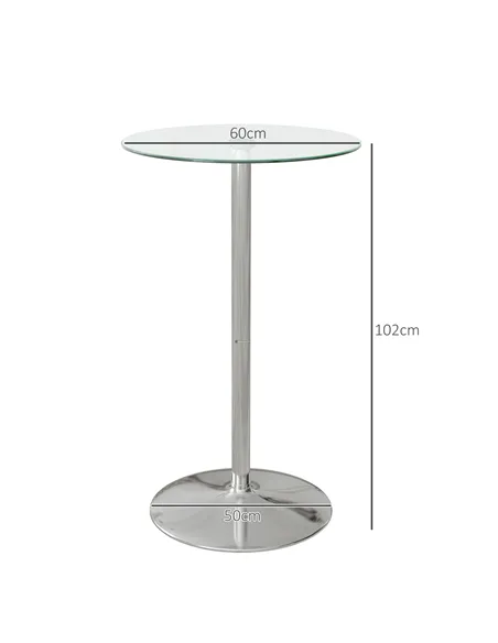 HOMCOM High Top Bar Table, Round Kitchen Table with Tempered Glass Top and Steel Base, Bistro Table for 2 People, Clear
