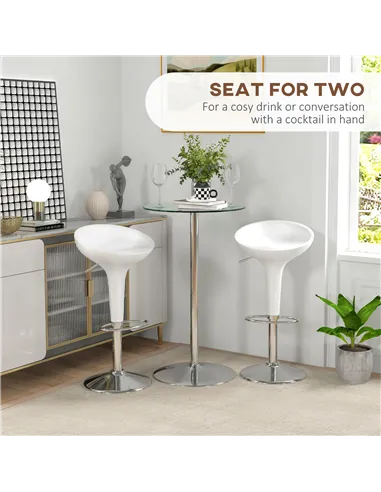 HOMCOM High Top Bar Table, Round Kitchen Table with Tempered Glass Top and Steel Base, Bistro Table for 2 People, Clear