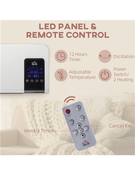 HOMCOM 2000W Wall-Mounted Heater, 18-45°C Temperature, White