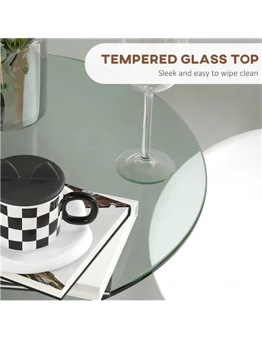 HOMCOM High Top Bar Table, Round Kitchen Table with Tempered Glass Top and Steel Base, Bistro Table for 2 People, Clear