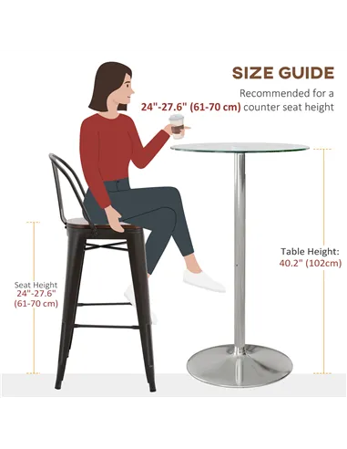 HOMCOM High Top Bar Table, Round Kitchen Table with Tempered Glass Top and Steel Base, Bistro Table for 2 People, Clear