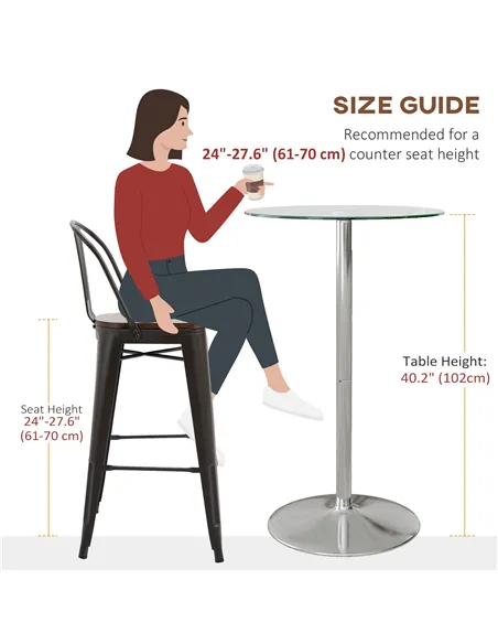 HOMCOM High Top Bar Table, Round Kitchen Table with Tempered Glass Top and Steel Base, Bistro Table for 2 People, Clear