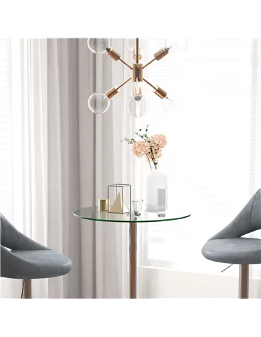 HOMCOM High Top Bar Table, Round Kitchen Table with Tempered Glass Top and Steel Base, Bistro Table for 2 People, Clear