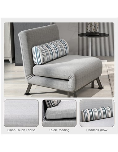 HOMCOM Single Sofa Bed, 1 Person Sleeper Foldable Lounge with Pillow, Grey