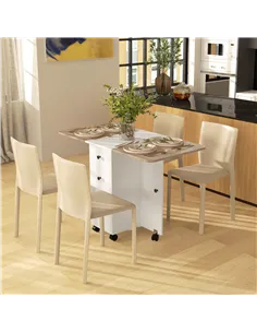 HOMCOM Multi-Storage Six-Person Drop Leaf Dining Table -  Oak and White 2