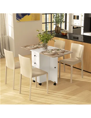 HOMCOM Multi-Storage Six-Person Drop Leaf Dining Table -  Oak and White