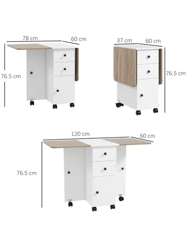 HOMCOM Multi-Storage Six-Person Drop Leaf Dining Table -  Oak and White