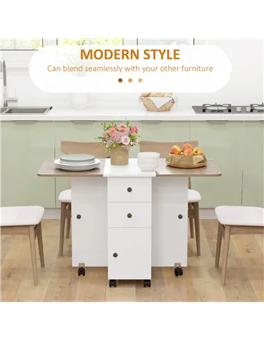 HOMCOM Multi-Storage Six-Person Drop Leaf Dining Table -  Oak and White