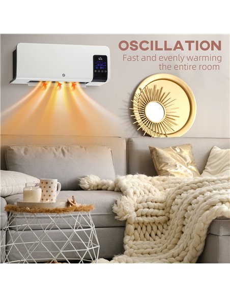 HOMCOM 2000W Wall-Mounted Heater, 18-45°C Temperature, White