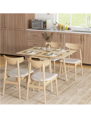 HOMCOM Solid Wood Folding Dining Table, Drop Leaf Table for 2-4 People,  Rectangle Kitchen Table for Small Space, Natural Wood F