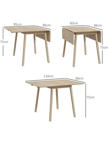 HOMCOM Solid Wood Folding Dining Table, Drop Leaf Table for 2-4 People,  Rectangle Kitchen Table for Small Space, Natural Wood F