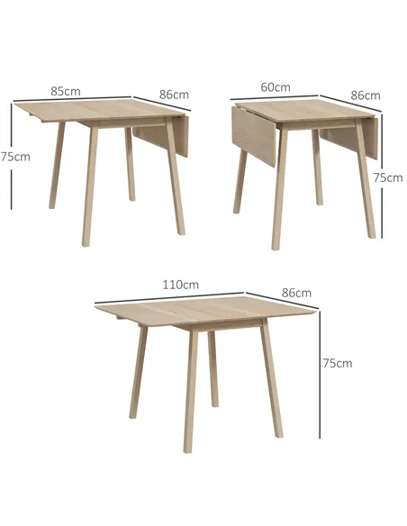 HOMCOM Solid Wood Folding Dining Table, Drop Leaf Table for 2-4 People,  Rectangle Kitchen Table for Small Space, Natural Wood F