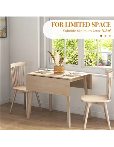 HOMCOM Solid Wood Folding Dining Table, Drop Leaf Table for 2-4 People,  Rectangle Kitchen Table for Small Space, Natural Wood F