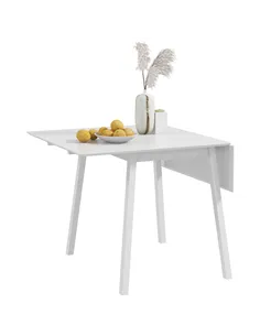 HOMCOM Solid Wood Folding Dining Table, Drop Leaf Table for 2-4 People, Rectangle Kitchen Table for Small Space, White