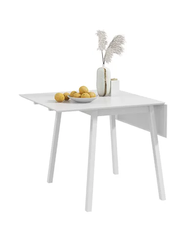 HOMCOM Solid Wood Folding Dining Table, Drop Leaf Table for 2-4 People, Rectangle Kitchen Table for Small Space, White