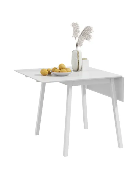 HOMCOM Solid Wood Folding Dining Table, Drop Leaf Table for 2-4 People, Rectangle Kitchen Table for Small Space, White