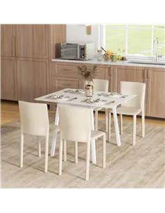 HOMCOM Solid Wood Folding Dining Table, Drop Leaf Table for 2-4 People, Rectangle Kitchen Table for Small Space, White 2