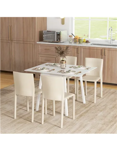 HOMCOM Solid Wood Folding Dining Table, Drop Leaf Table for 2-4 People, Rectangle Kitchen Table for Small Space, White
