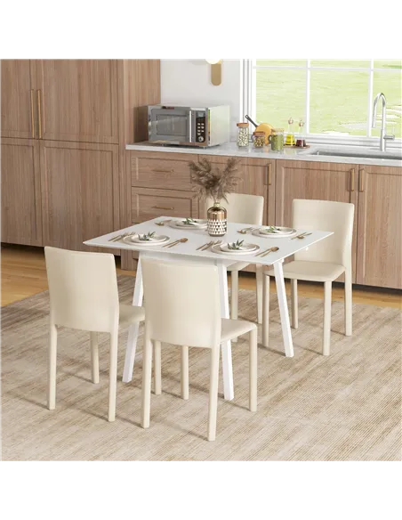HOMCOM Solid Wood Folding Dining Table, Drop Leaf Table for 2-4 People, Rectangle Kitchen Table for Small Space, White