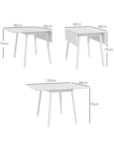 HOMCOM Solid Wood Folding Dining Table, Drop Leaf Table for 2-4 People, Rectangle Kitchen Table for Small Space, White