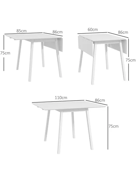 HOMCOM Solid Wood Folding Dining Table, Drop Leaf Table for 2-4 People, Rectangle Kitchen Table for Small Space, White
