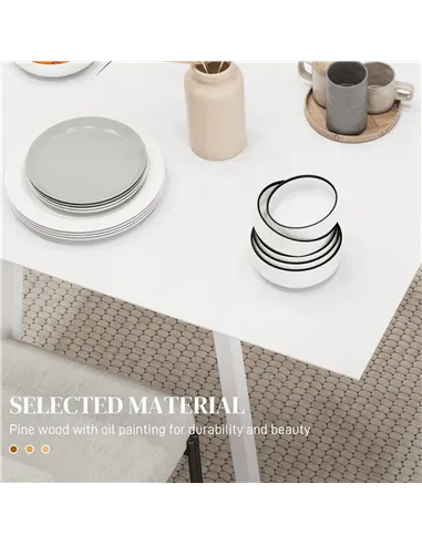 HOMCOM Solid Wood Folding Dining Table, Drop Leaf Table for 2-4 People, Rectangle Kitchen Table for Small Space, White