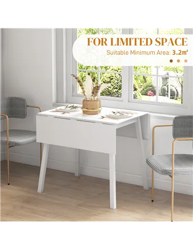 HOMCOM Solid Wood Folding Dining Table, Drop Leaf Table for 2-4 People, Rectangle Kitchen Table for Small Space, White