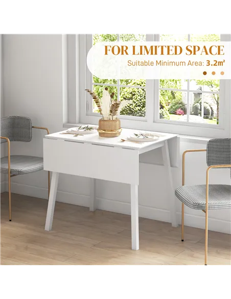 HOMCOM Solid Wood Folding Dining Table, Drop Leaf Table for 2-4 People, Rectangle Kitchen Table for Small Space, White