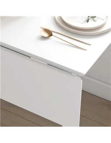 HOMCOM Solid Wood Folding Dining Table, Drop Leaf Table for 2-4 People, Rectangle Kitchen Table for Small Space, White