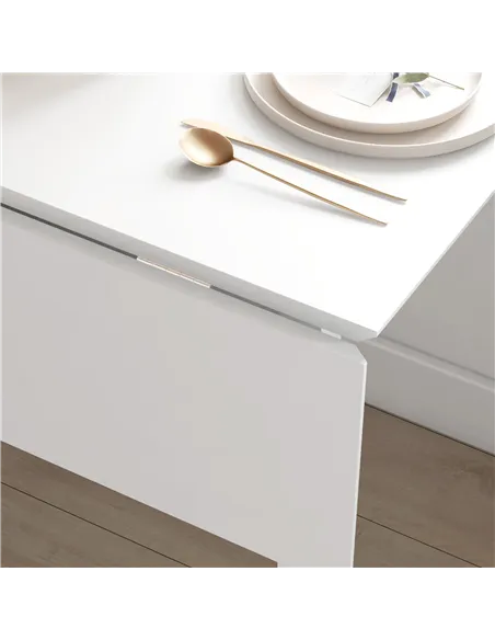 HOMCOM Solid Wood Folding Dining Table, Drop Leaf Table for 2-4 People, Rectangle Kitchen Table for Small Space, White