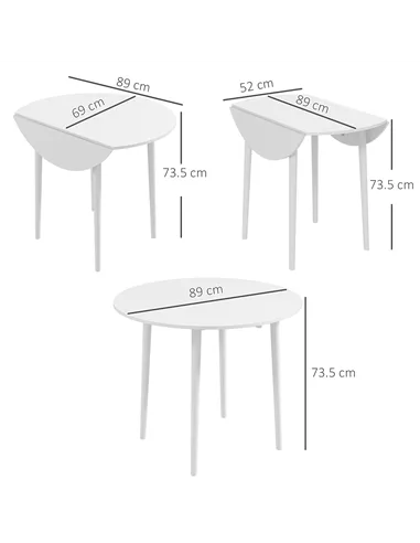 HOMCOM Folding Dining Table for 4, Round Drop Leaf Table, Modern Space Saving Small Kitchen Table with Wood Legs for Dining Room