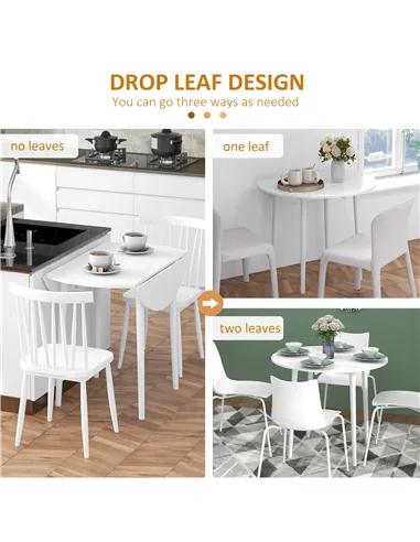 HOMCOM Folding Dining Table for 4, Round Drop Leaf Table, Modern Space Saving Small Kitchen Table with Wood Legs for Dining Room