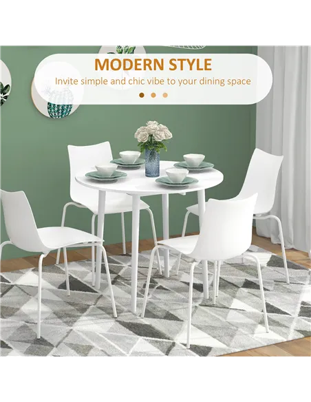 HOMCOM Folding Dining Table for 4, Round Drop Leaf Table, Modern Space Saving Small Kitchen Table with Wood Legs for Dining Room