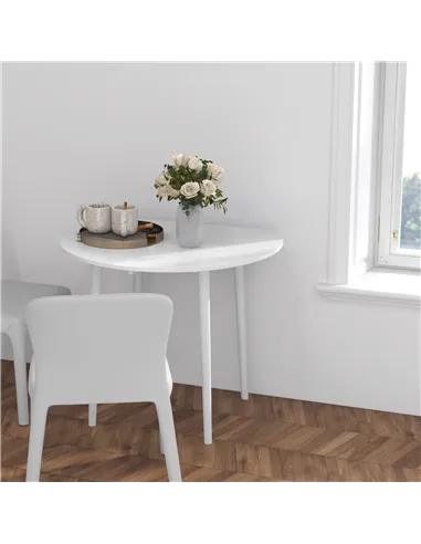 HOMCOM Folding Dining Table for 4, Round Drop Leaf Table, Modern Space Saving Small Kitchen Table with Wood Legs for Dining Room