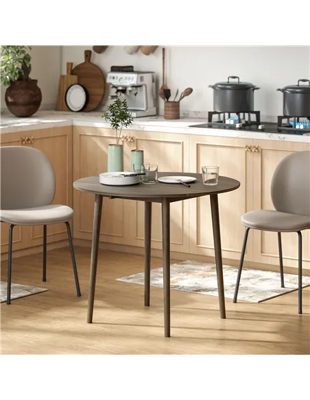HOMCOM Folding Dining Table for 4, Round Drop Leaf Table, Modern Space Saving Small Kitchen Table with Wood Legs for Dining Room