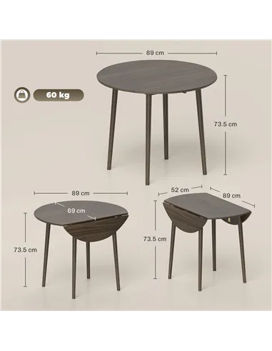 HOMCOM Folding Dining Table for 4, Round Drop Leaf Table, Modern Space Saving Small Kitchen Table with Wood Legs for Dining Room