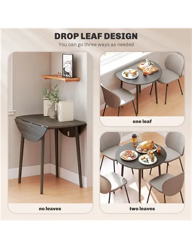 HOMCOM Folding Dining Table for 4, Round Drop Leaf Table, Modern Space Saving Small Kitchen Table with Wood Legs for Dining Room