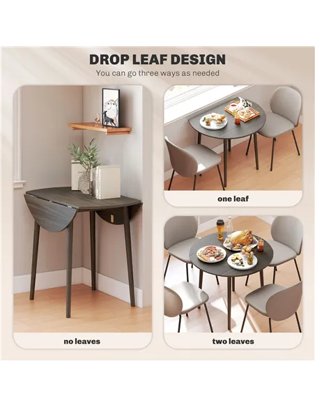 HOMCOM Folding Dining Table for 4, Round Drop Leaf Table, Modern Space Saving Small Kitchen Table with Wood Legs for Dining Room