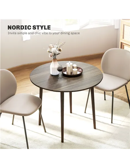 HOMCOM Folding Dining Table for 4, Round Drop Leaf Table, Modern Space Saving Small Kitchen Table with Wood Legs for Dining Room