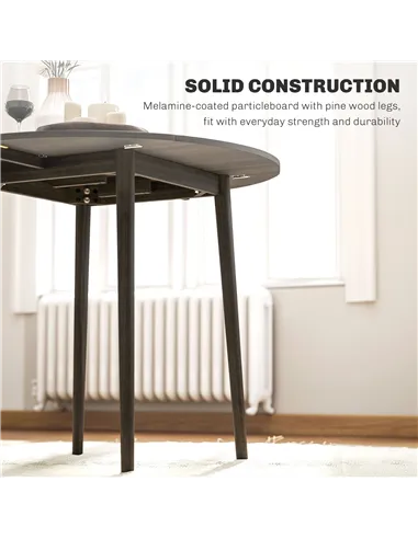 HOMCOM Folding Dining Table for 4, Round Drop Leaf Table, Modern Space Saving Small Kitchen Table with Wood Legs for Dining Room