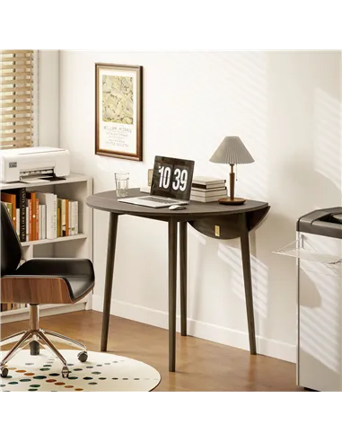 HOMCOM Folding Dining Table for 4, Round Drop Leaf Table, Modern Space Saving Small Kitchen Table with Wood Legs for Dining Room