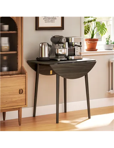 HOMCOM Folding Dining Table for 4, Round Drop Leaf Table, Modern Space Saving Small Kitchen Table with Wood Legs for Dining Room