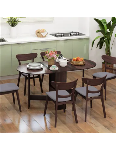 HOMCOM Folding Dining Table, Drop Leaf Table for Small Spaces, Oval Tabletop for Dining Room, Chocolate Wood Effect