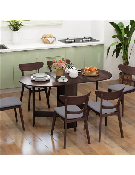 HOMCOM Folding Dining Table, Drop Leaf Table for Small Spaces, Oval Tabletop for Dining Room, Chocolate Wood Effect