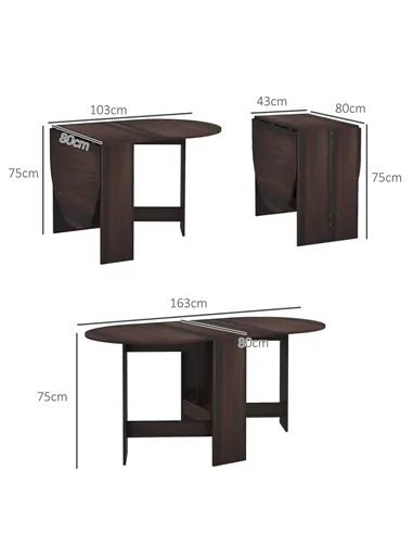 HOMCOM Folding Dining Table, Drop Leaf Table for Small Spaces, Oval Tabletop for Dining Room, Chocolate Wood Effect
