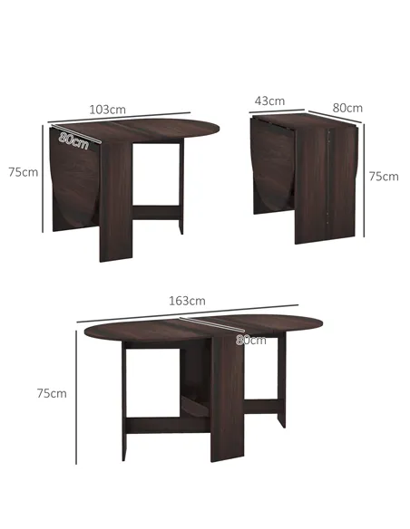 HOMCOM Folding Dining Table, Drop Leaf Table for Small Spaces, Oval Tabletop for Dining Room, Chocolate Wood Effect
